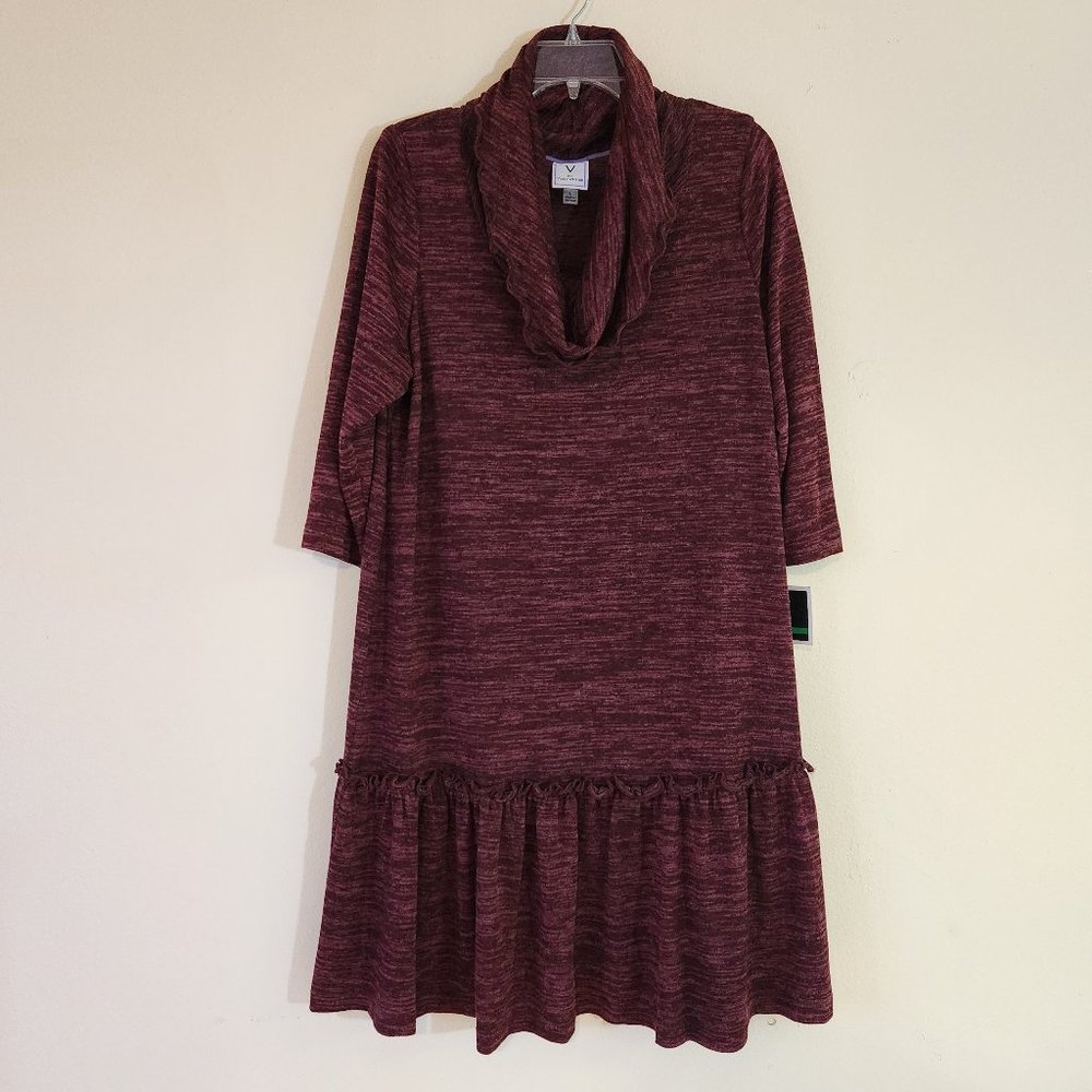 NWT Burgundy Cowl Neck, 1/2 Slv, Ruffle Hem, V by Violet Weekend Dress Lg